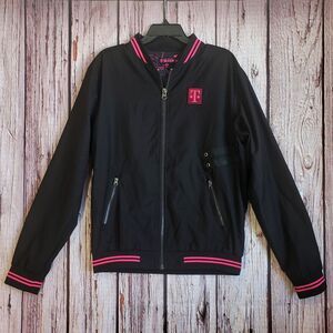 T-Mobile Bomber Medium Jacket Employee Full Zip Black Magenta Polyester Rayon